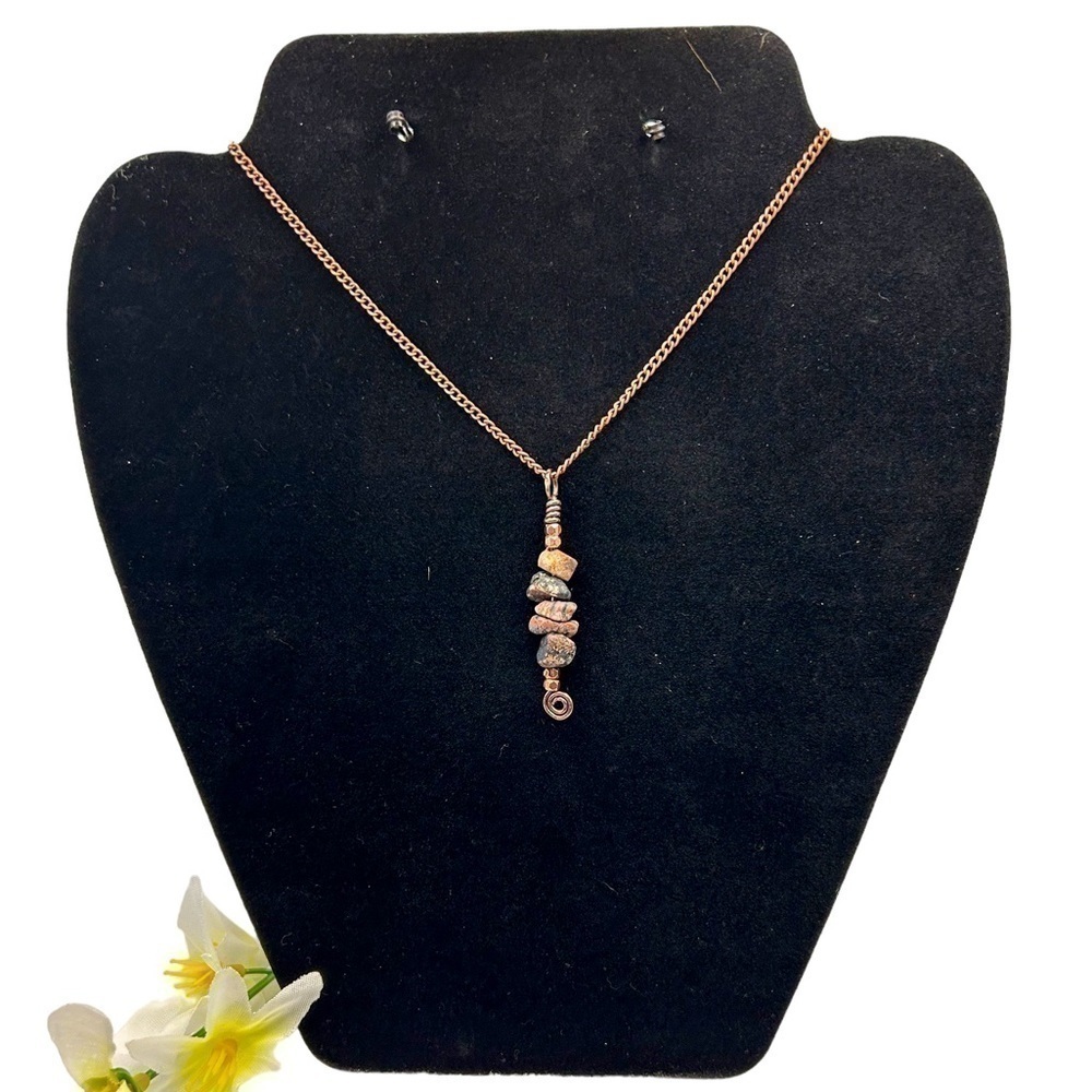 Handmade Natural Stone Terracotta/Black/Brown Antique Copper Spiral Necklace